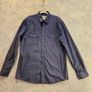 Panhandle Roughstock shirt Mens L Blue slim fit pearl snap pockets 3 snap cuff T